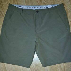 Puma Olive Green Flat Front Performance Shorts..size 38
